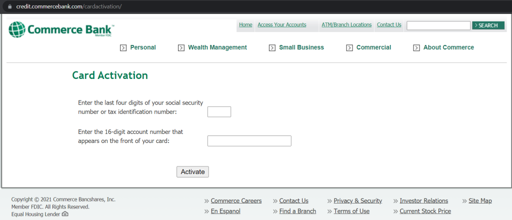 activate a Commerce Bank credit card via commercebank.com/activate