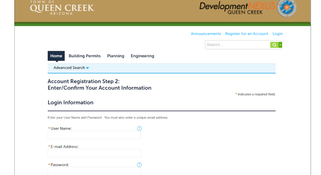 Register Your Town Of Queen Creek Account